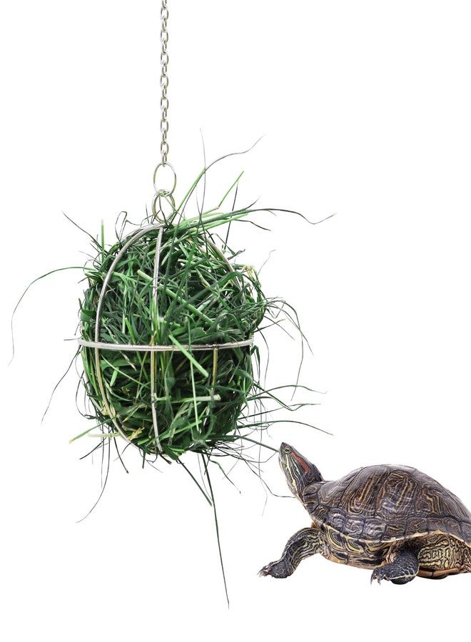 Neeenn 3.1 Inches Tortoise Treat Ball Toy, Hanging Turtle Stainless Steel Hay Feeder Ball, Small Animal Grass Fruit Vegetable Feeder Holder, Suitable for Tortoise Turtle Guinea Pig Hamster Rat Chinchilla - Image 1